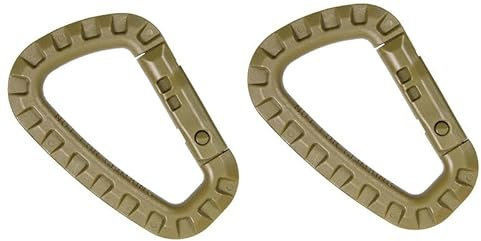 2er Set Kunststoff Karabiner D-Form – Leicht & robust | Molle Karabinerhaken für Rucksack, Camping, Wandern, Outdoor | 8,5 cm | Bis 12 kg belastbar | Nicht zum Klettern (Khaki)