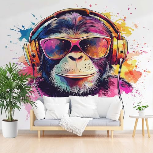 Dppyuxa Papier Peint Chambre Enfant Graffiti Music Gorilla Papier Peint Panoramique 250x175 Salon Décoration Murale, Tapisserie Murales 3D Intissé pour Photo Décoration Murale