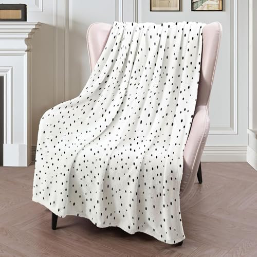 Kuscheldecke, Tupfen Flauschig Decke, Schwarze Punkte Fleecedecke Wohndecke Warm Sofadecke Couchdecke Tagesdecke für Bett & Sofa, Weiß-130x150cm