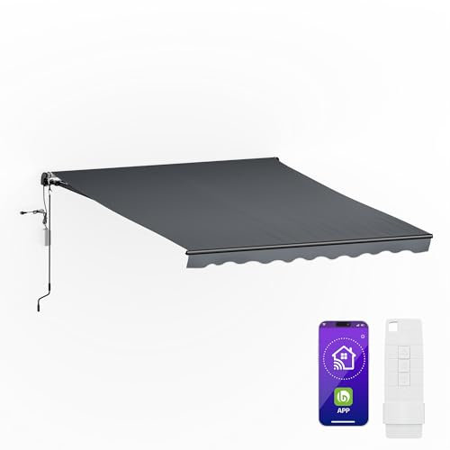 blumfeldt CloudShade Markise – 3m elektrische Gelenkarmmarkise mit App & Fernbedienung, UV 30+ & Regenschutz, Neigungswinkel einstellbar, Aluminiumrahmen, einfache Wandmontage, 295x250 cm, Dunkelgrau