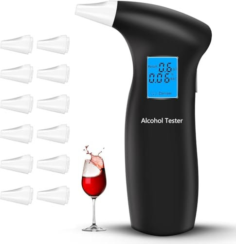 RUTIDA Alkoholtester, Polizeigenau Alkoholmessgeräte mit 12 Mundstücken, Professioneller Alkohol Tester Promillemessgerät mit Digitaler LCD-Anzeige und Halbleiter Sensorik