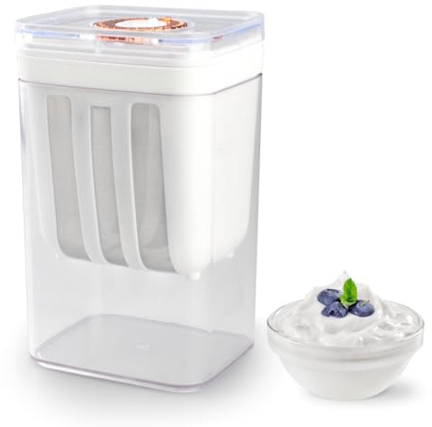 hocadon Colino per Yogurt Greco Filtro per Yogurt con Filtro a Rete in Acciaio Inox, 17,8x10,8x9cm, Colino per Yogurt, Riutilizzabile, per Yogurt, Latte di Soia e Succo