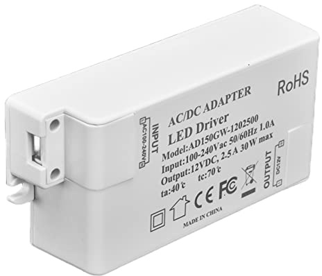 Yctze Transformateur de Pilote LED 30W DC 12V pour l'éclairage de la Salle de Bain - Alimentation à LED de Tension Constante sans Scintillement, Protection de Court-circuit et étanche