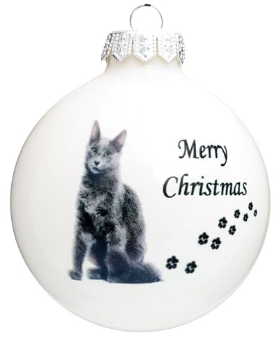 SIKORA Katze Weihnachtskugel aus Glas mit detailreichem Print Motiv besonderer Christbaumschmuck Ornament Figur Katzen Motive, Bedruckte Kugeln:Russisch Blau Katze (K020)