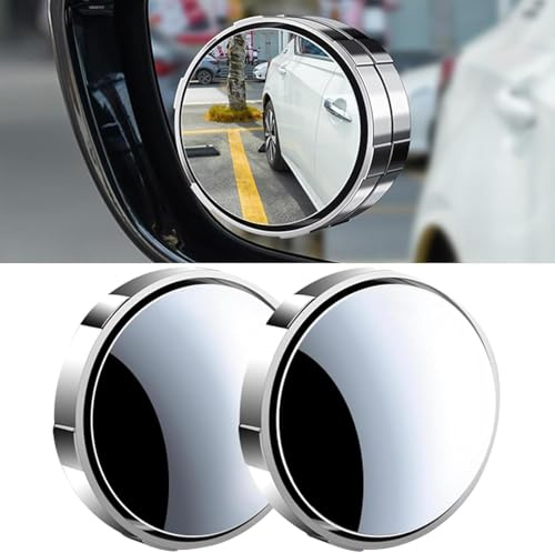 KEWAYO Blind Spot Mirror for Cars - 2 Pack, 360° Adjustable Suction Cup Convex Mirror, Wide Angle Rearview Auxiliary Mirror for Car, SUV and Truck, Silver