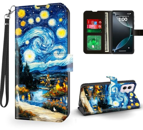 ETLKJVBL for Motorola Moto G Power 5G 2024 Case Wallet with Card Holder, Starry Night - Van Gogh Style Magnetic Snap and RFID Blocking Leather Flip Cover/Kickstand Phone Case