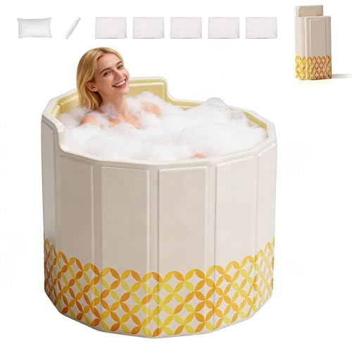Faltbare Badewanne Erwachsene, Eisbadewanne für Dusche & Home Spa | Tragbare Badewanne mit 5-Schichten Isolierung, C-Rückenlehne, faltbar für Warmbad, Eisbad und kleine Badezimmer
