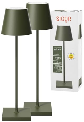 SIGOR Nuindie 2.0 Akku-Tischlampe, 2er-Set, tannengrün | Dimmbar • Indoor & Outdoor • IP54 • 38 cm • USB-C • 12 h Leuchtdauer