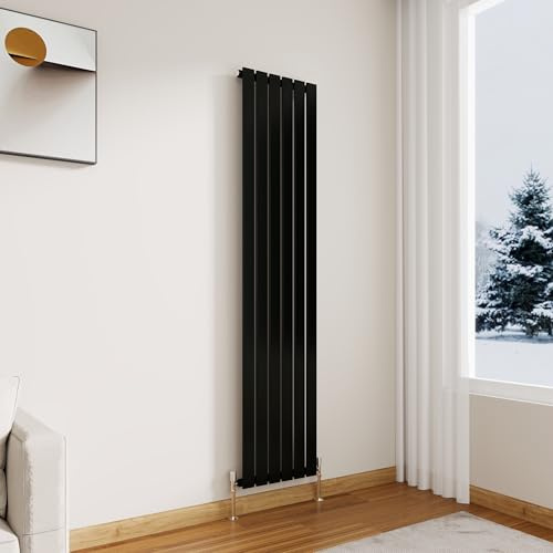 Modern Vertical Flat Panel Radiator 1800x408mm Black Single Panel | Designer Central Heating Radiators,Wall Mounted Rads,Perfect For Living Rooms,Hallways & Bathrooms,For UK Home Heating