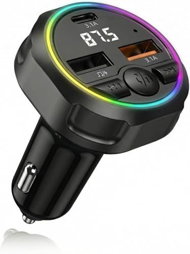 Transmetteur FM de Voiture USB C 3 en 1 Chargeur de Voiture Adaptateur Bluetooth 5.3 USB-A 3.1A + USB-C 3.1A pour téléphones Portables et clés USB Compatible avec iPhon/Android