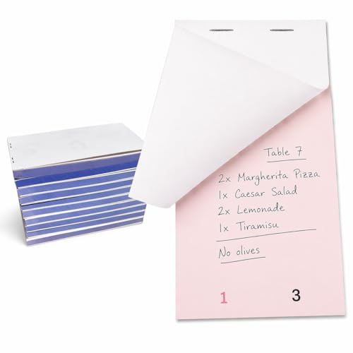 PAC Supplies Global Bloc de pedidos de restaurante con hoja duplicada, bloc de notas para camareros, pedidos de escritura (10) 140 mm x 78 mm