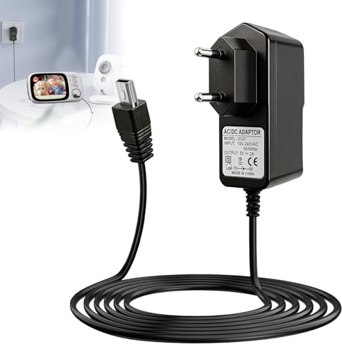 Cargador 5V 2A para BOIFUN 3.2 VB603 Vigilabebés, Adaptador de Corriente Mini USB con Cable Extra Largo 1.8M, Reemplazo para Pantalla y Cámara de Vigilancia Bebé