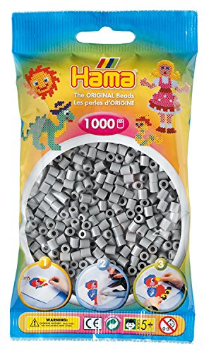 Hama Perlen 207-17 Bügelperlen Beutel mit ca. 1.000 Midi Bastelperlen mit Durchmesser 5 mm in Grau, kreativer Bastelspaß für Groß und Klein