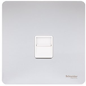 Schneider Electric Ultimate Screwless Flat Plate Secondary Telephone Socket Polished Chrome White Insert