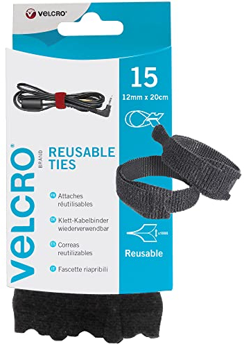 VELCRO Brand Fascette riapribili 12mm x 20cm x 15 Nero