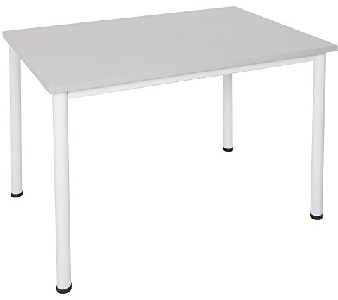Dila GmbH Schreibtisch/Besprechungstisch in verschiedenen Größen und Farben weißes Metallgestell Konferenztisch Arbeitstisch (B: 80 cm x T: 80 cm, Lichtgrau)