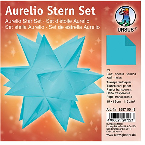 Ursus 15875548 - Faltblätter Aurelio Stern uni, petrol, 33 Blatt, aus Transparentpapier 115 g/qm, ca. 15 x 15 cm, einseiig bedruckt, ideal als zeitlose, elegante Wohndekoration