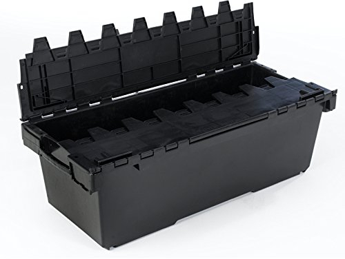 Plastor 2 x Plastic 1 Metre Long Heavy Duty Storage Boxes (116 x 48 x 36.5cm) Black Crates with Attached Hinged Lids