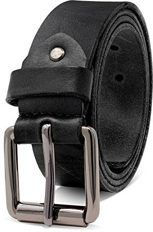 ROYALZ 'Richmond' Ledergürtel Herren aus robusten 4mm Büffel-Leder, Vintage Jeans-Herren-Gürtel mit Dornenschließe Voll-Leder 38 mm, Farbe:Schwarz, Größe:Bundweite 105 cm = Gesamtlänge 120 cm