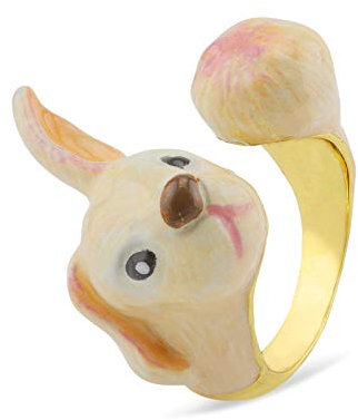 Monkimau Damen Ringe Hase Bunny aus Messing Gold plattiert mit Emaille handbemalt