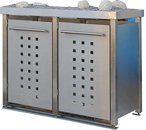 Edelstahl Mülltonnenbox mit Pflanzenwanne für 2 Tonnen 120L (MW11T). Mülltonnenverkleidung, Mülltonnenhaus