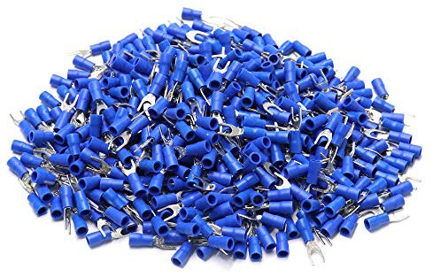 BokWin SV2-4M 16-14AWG Blue Insulated Fork Spade Wire Connector Electrical Crimp Terminal 500Pcs