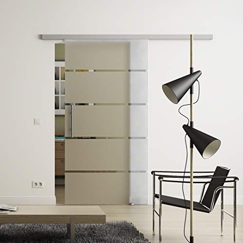 Glas-Schiebetür 1025x2050 mm 5-Streifen-Design Sadora® Slimline-System komplett Laufschiene und Stangengriff in sehr hochwertiger Qualität.