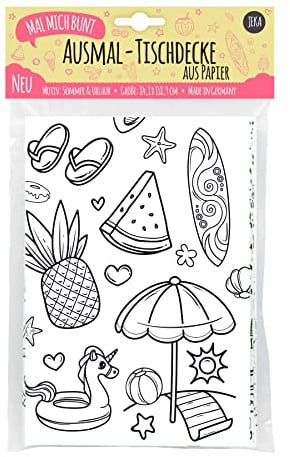 Papier-Tischdecke zum Ausmalen für Kinder, Motiv Sommer, Kindertischdecke, Kindergeburtstag, Kinderbeschäftigung, Mal Mich Bunt