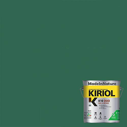 Peinture Bois et Métaux, Sous couche et Finition, Antirouille, sur Fer, Acier Galvanisé, même rouillés, très opacifiant, de MadeInNature (0.75 litre pour 10 m², soit 5 m² pour 2 couches, RAL 6000)