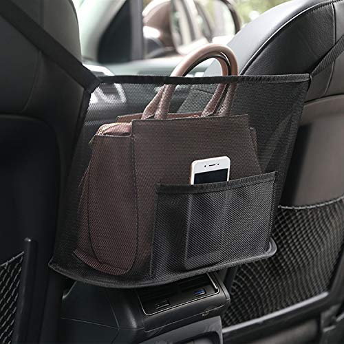 Support de sac à main de poche de filet de voiture, sac de rangement en filet de conducteur entre les sièges pour le stockage de sac à main, téléphone portable, poche de documents (2 - Noir)