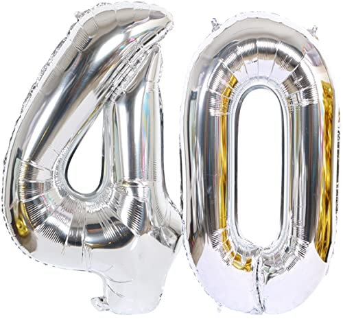 Helium Luftballon 40 Silber Geburtstagsdeko - Party Deko Supplies, Folienballon für Frau Mann, 40. Geburtstag Dekoration (40 Stück)