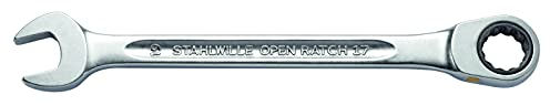 STAHLWILLE 17F 24 Ratschen-Ringmaulschlüssel 24 mm l Flache Ringseite l extrem belastbar l schraubenschonend, Silber