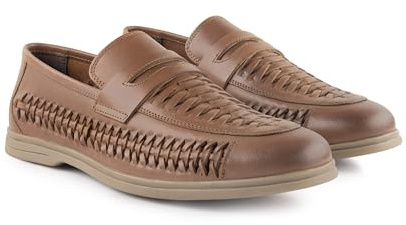 Silver Street London Perth Step-in Loafer with Woven Leather Panels (Brown) (Numeric_12)