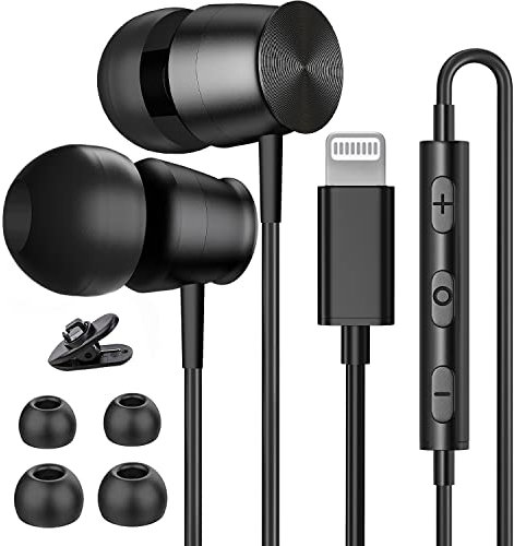 Cuffie Lightning per iPhone 13 14 12 Pro Max MFi Certified Lightning Auricolari con microfono Isolamento acustico Stereo Bass Cuffie in-Ear Connettore Lightning Auricolari cablati per iPhone 11 XR SE