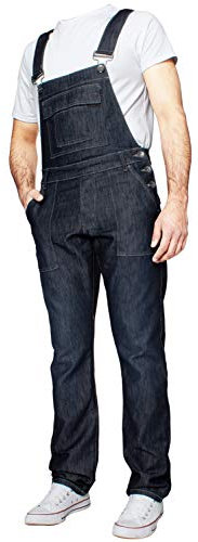 989Zé ENZO Salopette da uomo in denim blu salopette da lavoro alla moda casual jeans 30-50 taglie vita, Blu scuro, 32W x 32L