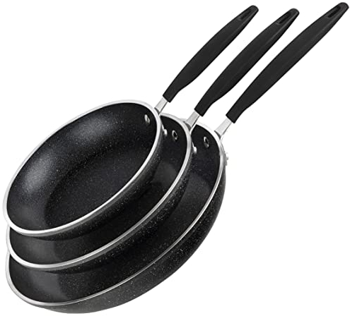 Granitestone 3 Piece Induction Hob Pan Set, 20 CM, 25 CM & 30 CM Non Stick Frying Pan Set, Chef Grade Frying Pans, Kitchen Set, Induction Pan Set, Cookware Set, Dishwasher/Oven Safe, Non Toxic - Black