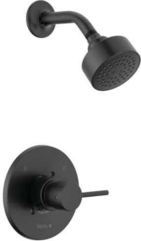 Delta Modern 14 Series Shower Faucet Set, Matte Black Shower Head and Handle Set, Valve Trim Kit, Matte Black T14259-BL-PP (Valve Not Included)