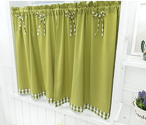 A.Monamour Tenda Corta Verde Opaca Con Fiocco a Quadri - Bistrot Caffè Mezza Tenda per Finestra Piccola, Cucina, Lavandino, Porta Armadio
