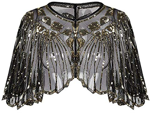 YEBIRAL 1920s Retro Schal Damen Pailletten Umschlagtücher Stola für Abendkleid 20er Jahre Stil Hochzeit Party Braut Gatsby Kostüm Accessoires