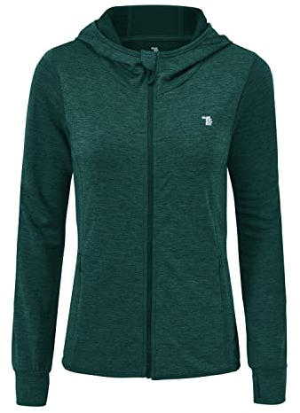 donhobo Damen Sportjacke Laufjacke Langärmlig Leicht Atmungsaktiv Full Zip Sweatjacke für Wandern Outdoor Running (Dunkelgrün, M)