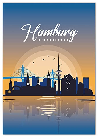 Vacentures Stadtposter Hamburg Skyline-Poster - Geschenk für Hamburger (21x30 CM)
