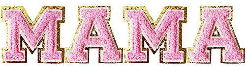 Mama Iron on Patches, 4 Pcs Sew On Alphabet M A Patch, Mama Patches for Christmas Decoration DIY Supplies (Mama, Pink)