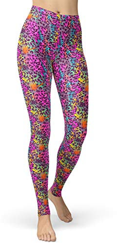 sissycos Damen Tier Printed Leggings, Bunte 80er Skinny Tier Muster Leggings, Mädchen Artistic Hoher Taille Soft Tights (M, 80er Tier Leopard Leggings Bunt)