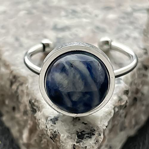 HGJH Verstellbarer Ring, Naturstein Ring Damen Paar Eheringe Sodalith Offener Ring Halloween Schmuck Party Geschenk Großhandel