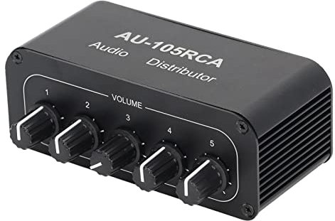 Yuecoom Conmutador de Audio bidireccional, conmutador de Audio bidireccional de Canal de Sonido L/R estéreo de 5 vías, Divisor de conmutador de Audio de Alta fidelidad para Multimedia
