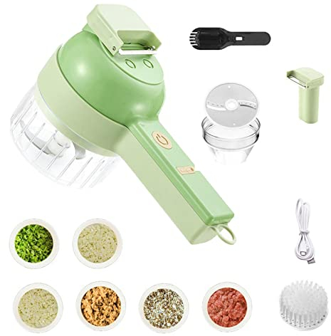 4 En 1 Picador De Verduras, Picadora De Carne Eléctrica, Mini Picadora Picadora De Ajo, Picadora De Alimentos Recargable Por USB Y Cortadoras En Cubitos Para Cocinar Verduras En La Cocina