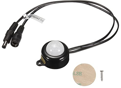 sourcing map Mini PIR Motion Sensor Switch DC 6-24V 5A Infrared Activated LED Controller with DC Couple Cable for LED Strips Lights, Black