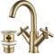 Brushed Gold Basin Mixer Tap Swivel Spout with Pop Up Waste, NewEast Dual Cross Lever Brass Bathroom Sink Tap