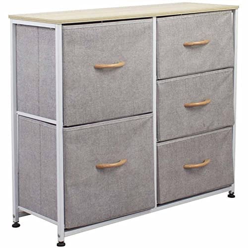 BAKAJI Cassettiera Comodino 5 Cassetti Ripiani Mobile Mobiletto Casa Resistente Tessuto Versatile Multicolor Robusto Armadio Armadietto Arredamento Salvaspazio Dimensioni 71,5x80x29cm (Grigio Chiaro)