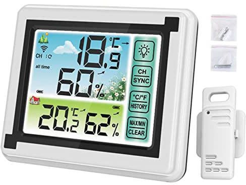 Luckxing Wetterstationen, Kabellos Farbe Wetterstation Mit Außensensor, Thermometer Innen Und Außen Kabellos Mit Temperatur/Luftfeuchtigkeit Multifunktionale Funkwetterstation